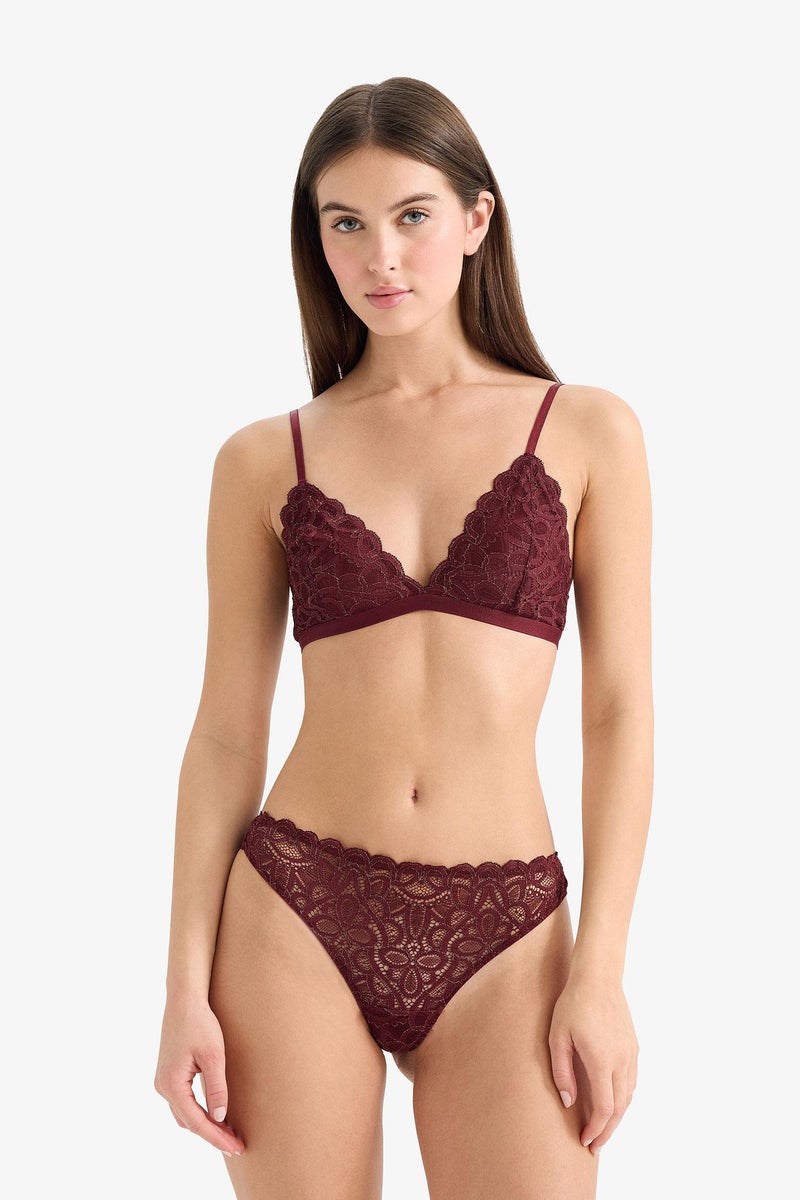 DeFacto Red Woman Lace Glittery Unpadded Unwired Triangle Bra Casual - Image 2
